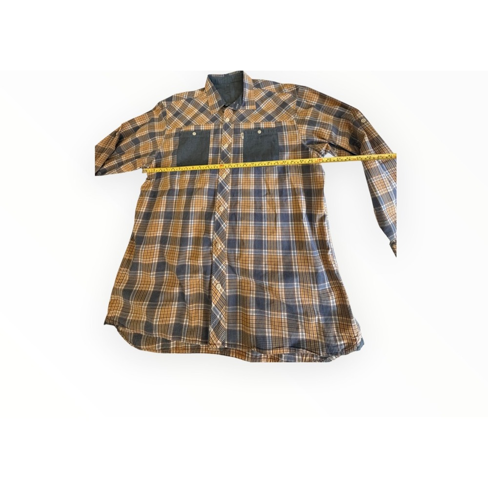 Bob Timberlake Mens 2XL Plaid Shirt 100% Cotton Blue Mustard Long Sleeve Button - Picture 10 of 12